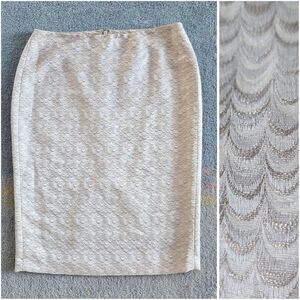 Ellen Tracy Shimmer Pencil Skirt, 6, White, Gold, Beige, Work/Party